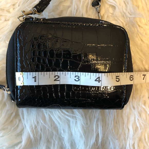 (S) Luxe Croc pattern black vinyl crossbody wallet/mini Purse w/pockets techbag! - Picture 6 of 8